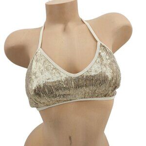 New Chan Luu Sequin Bra Womens S Gold Sequins T-Back Bralette